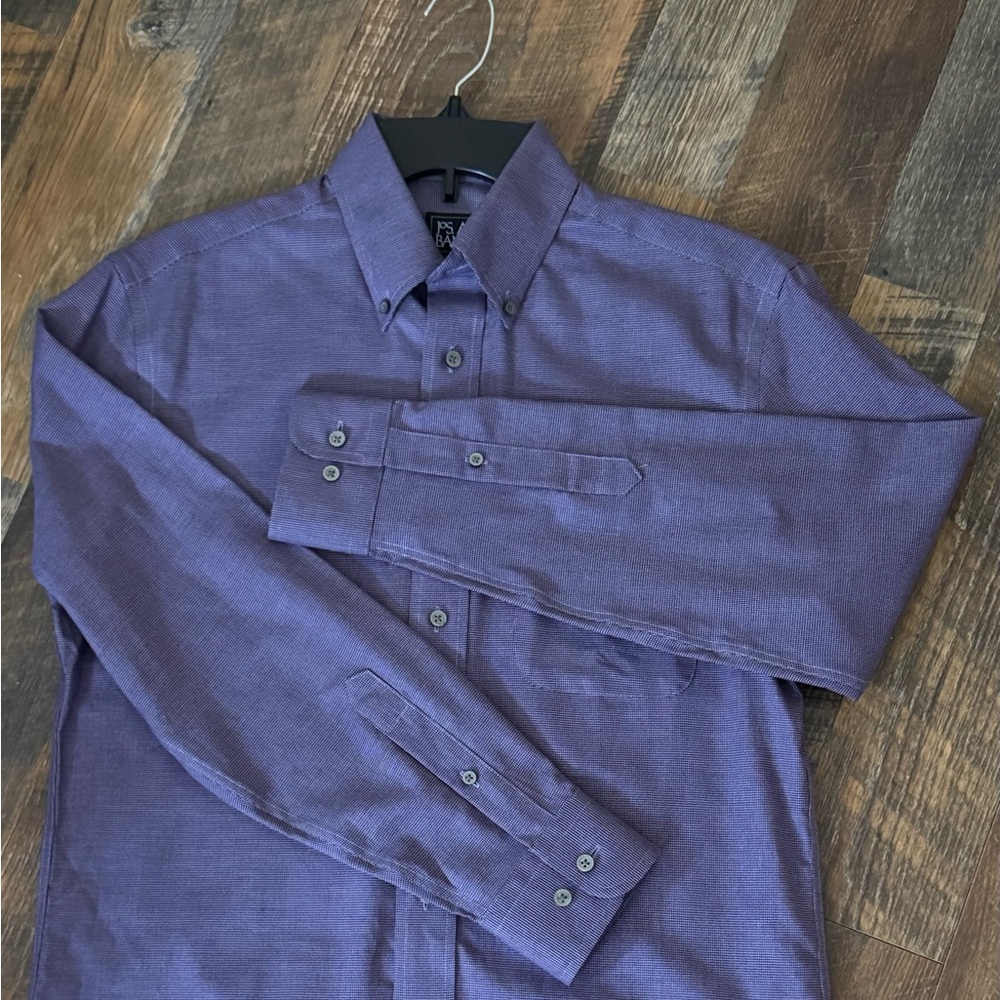 Jos.A Bank Traveler Men's‎ Purple White Button-Down Shirt Collar Tailored Fit